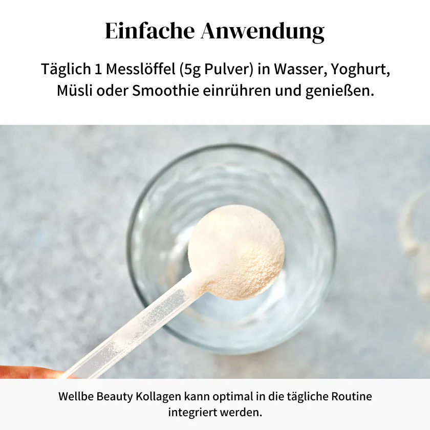 Einfache Anwendung – täglich 1 Messlöffel in Wasser einrühren